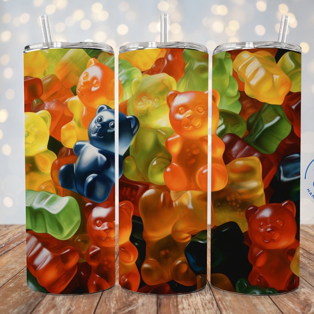 Gummy Bear 20oz Skinny Tumbler, Candy tumbler, Cute Gummy Bear Tumbler